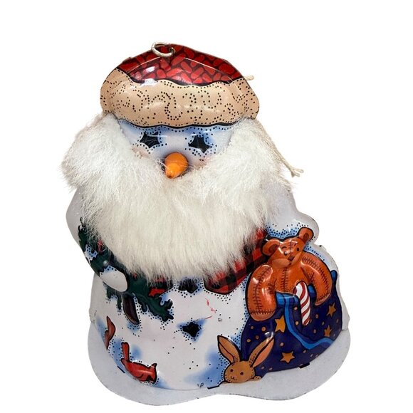 2000 Hallmark Santa Tin Ornament With Faux Fur Beard - Picture 1 of 5